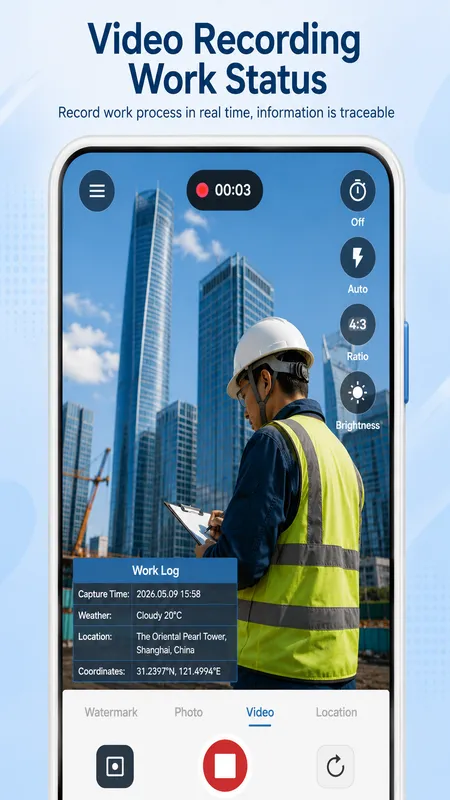 StampCam screen: a photo stamped with time, address and GPS coordinates (android 4)