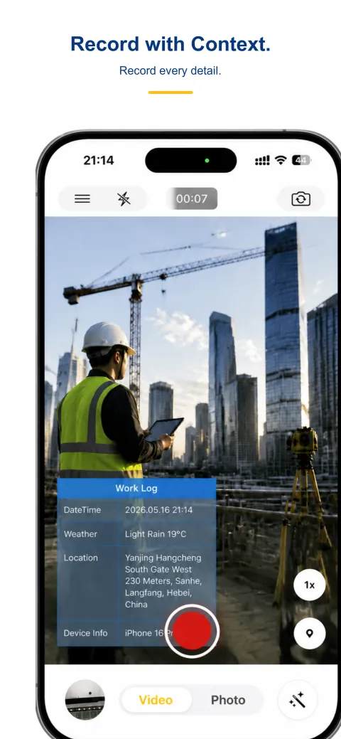 StampCam screen: a photo stamped with time, address and GPS coordinates (ios 4)